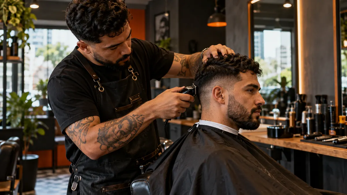 Prévia de barbearia com atendimento ao cliente